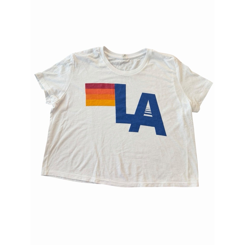 Jean Therapy Shirt Women Medium White Louisiana Nation LA Rainbow Crop NNN15-1
